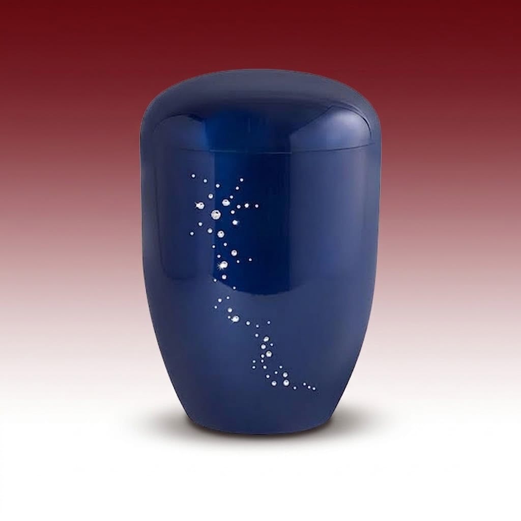 Biourne 2510-2 – blaue Urne mit glitzerndem Sternenmotiv