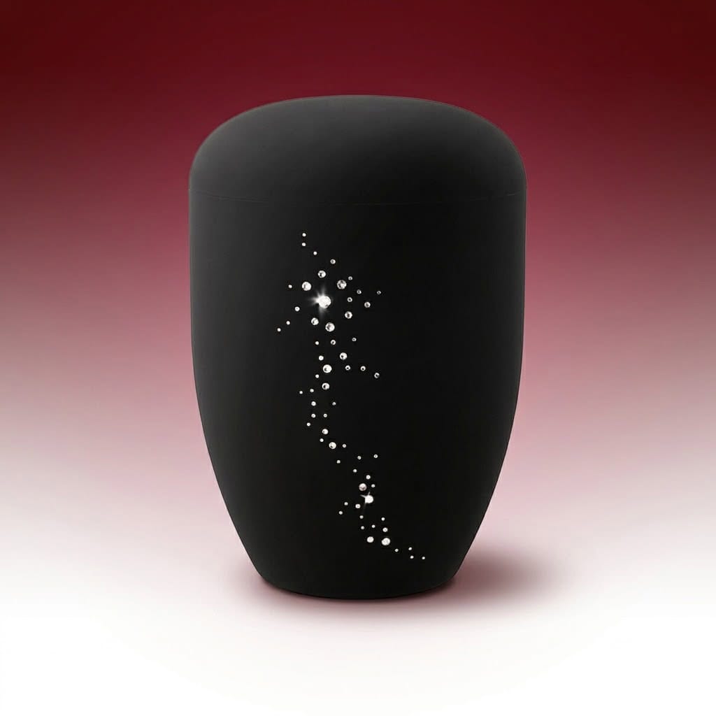 Biourne 2560-2 – schwarze Urne mit glitzerndem Sternenmotiv