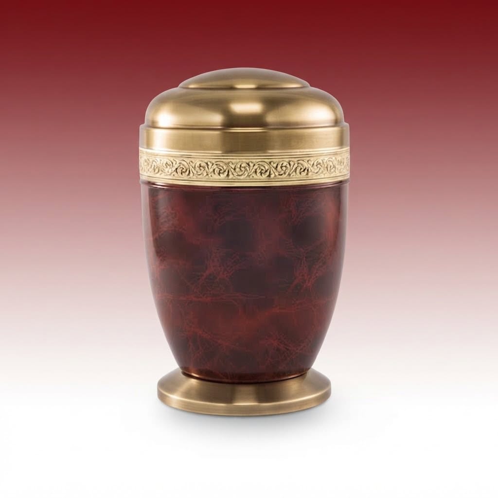 Rotbraune Metallurne 280-2 mit goldenem Zierband