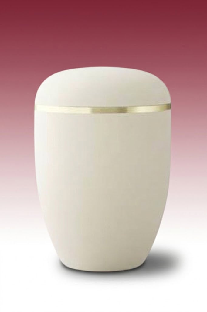 Biourne 2978 – cremefarbene Urne mit schmalem Goldband