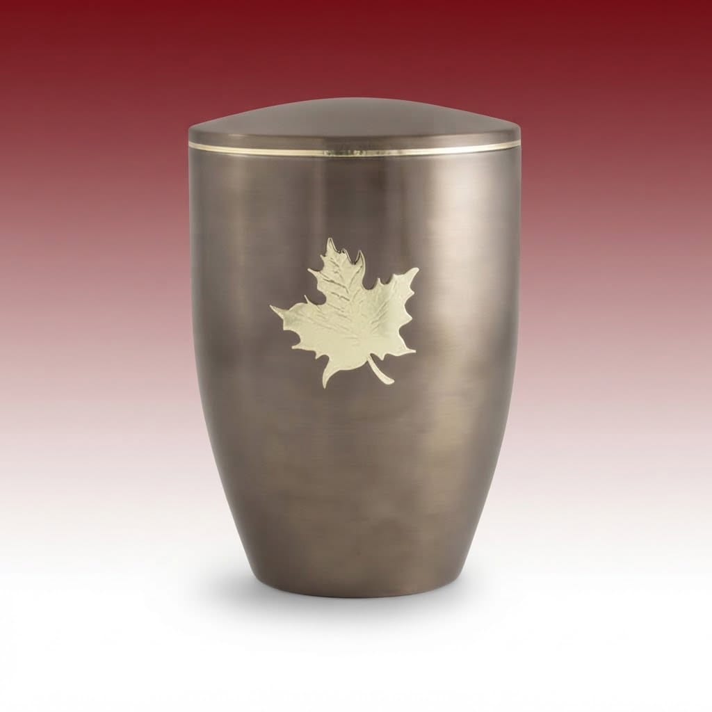Braungraue Metallurne 377052-2 mit Blattmotiv