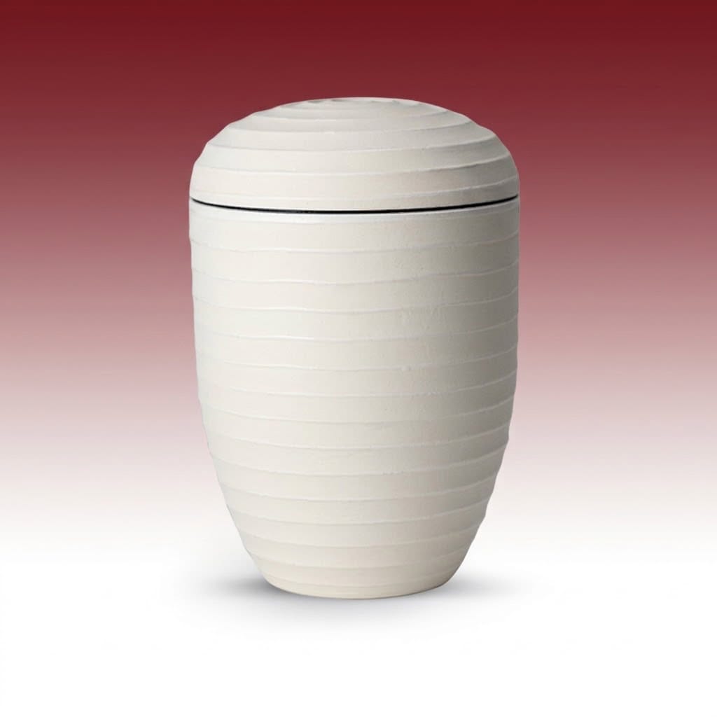 Biourne 6110-2 – weisse Urne mit umlaufenden Rillen