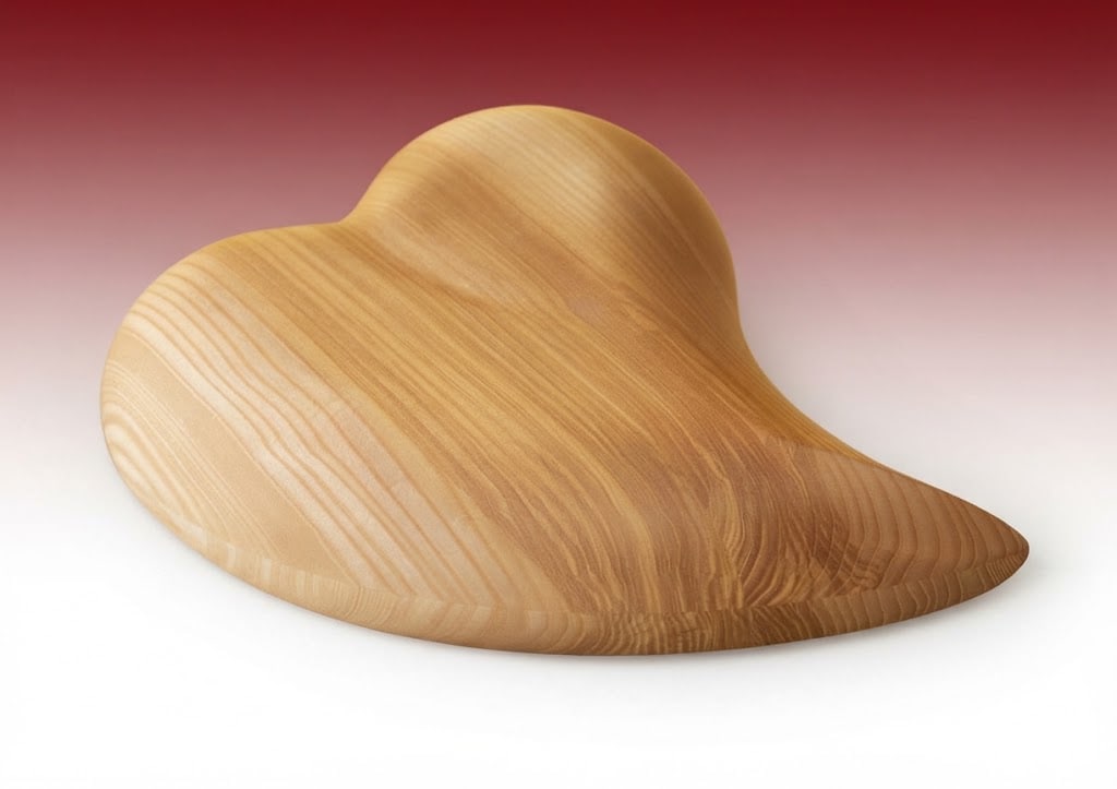 Herzförmige Holzurne mit warmer Holzmaserung