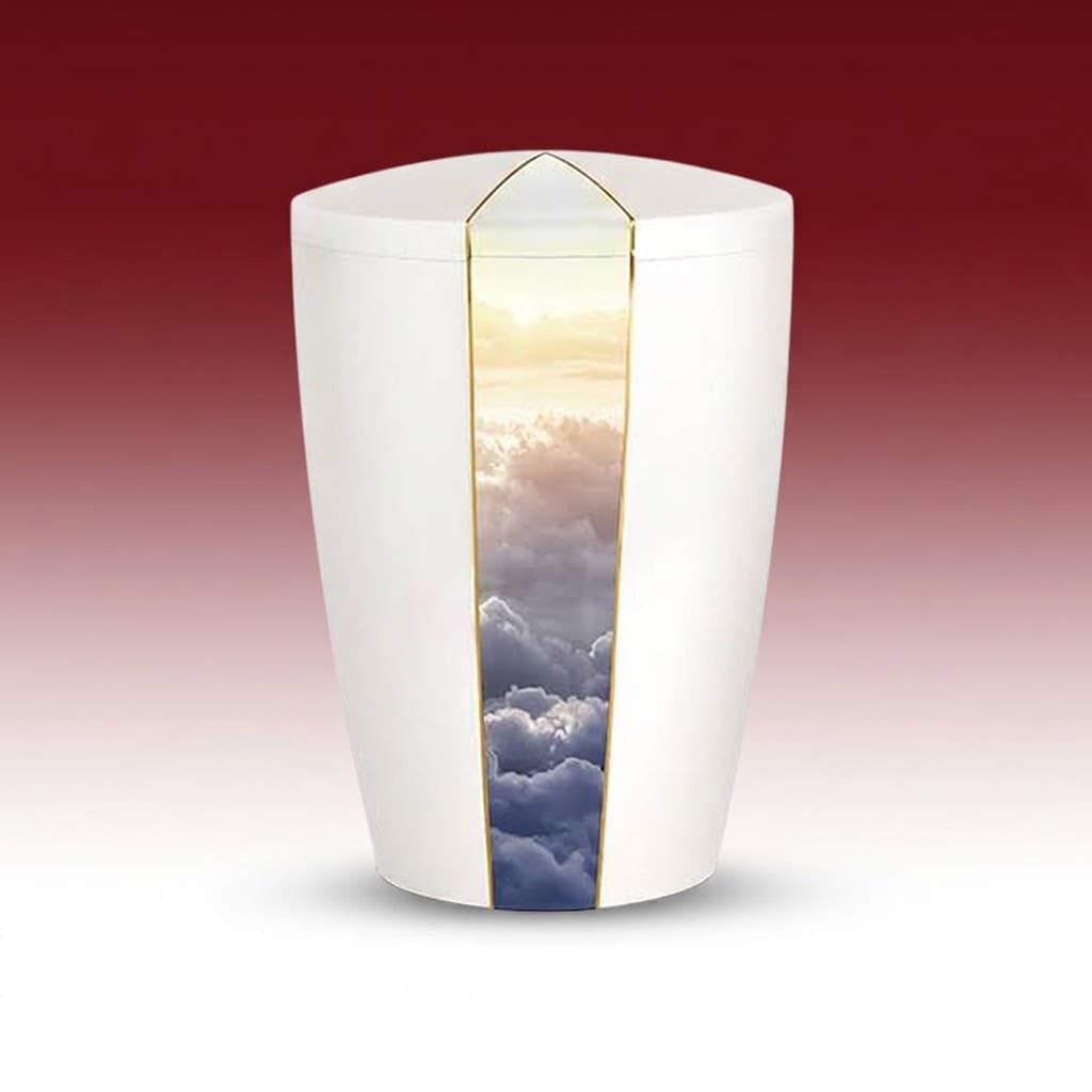 Biourne 7140-2 – weisse Urne mit Wolkenmotiv