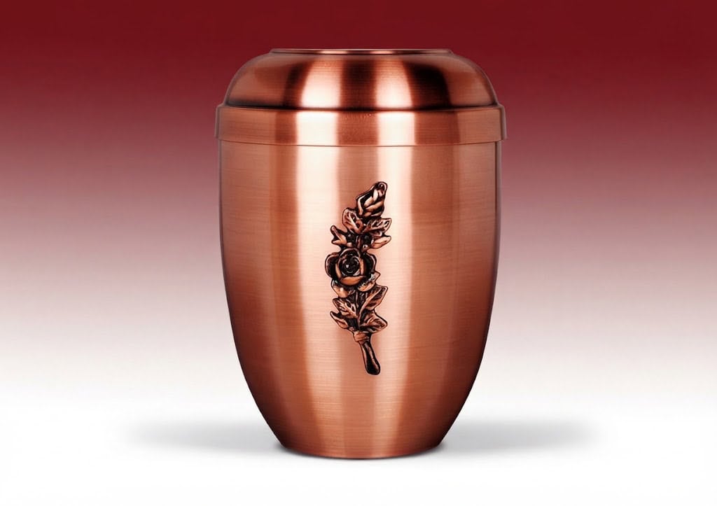 Kupferfarbene Metallurne PANDORA mit Rose