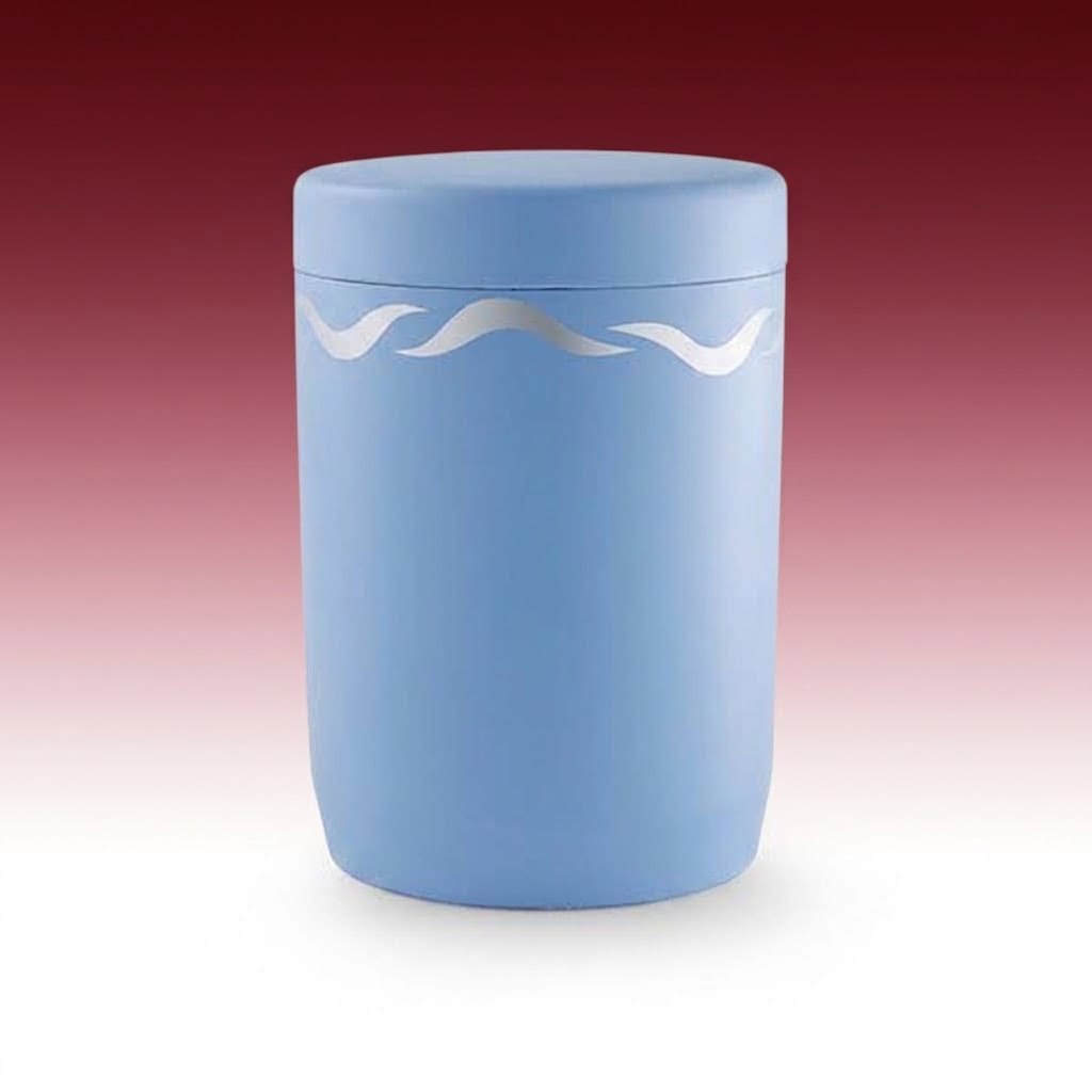 Wasserurne 1060FB-2 – hellblaue Urne mit weissem Wellenband