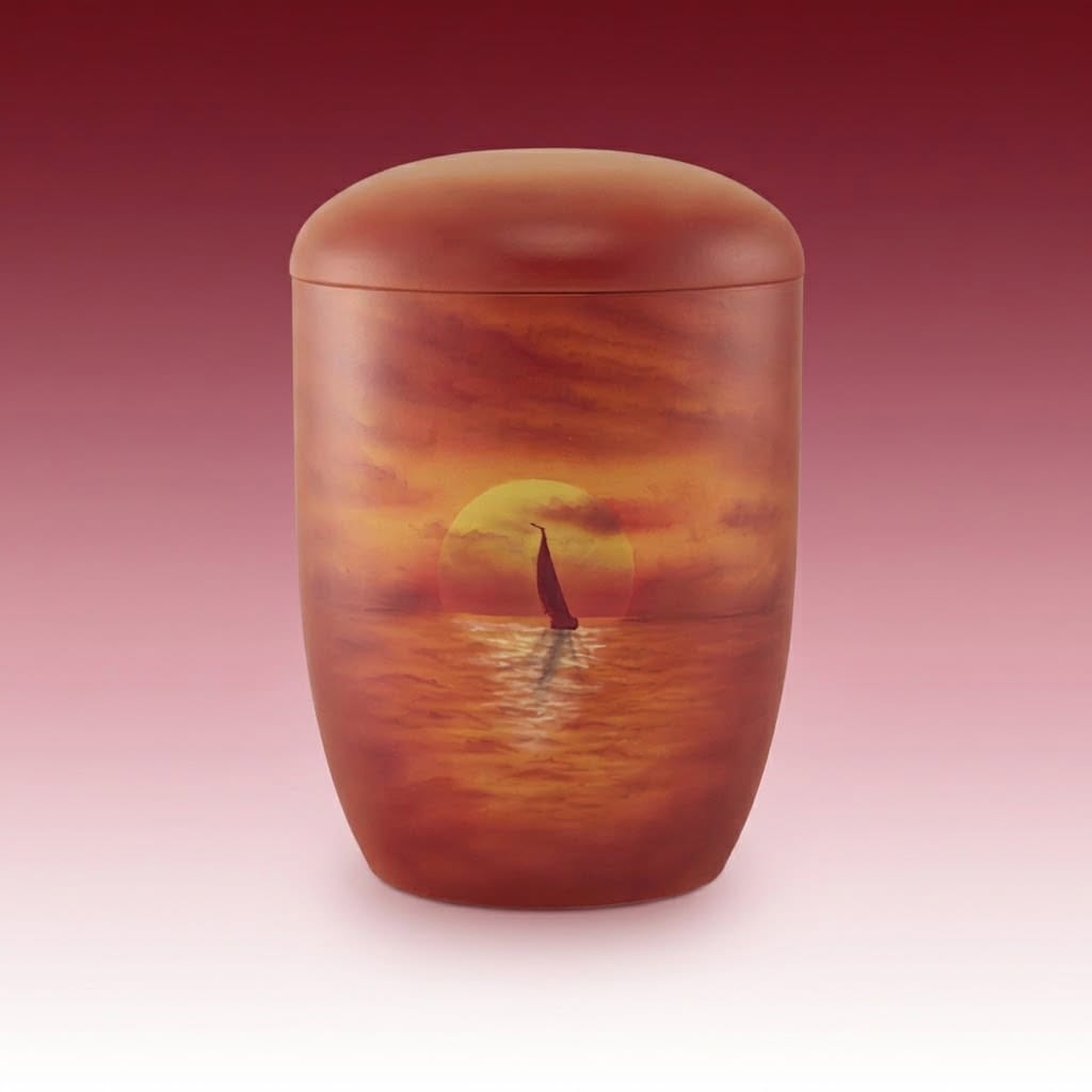 Wasserurne 1603-2 – Urne mit Segelboot im Sonnenuntergang