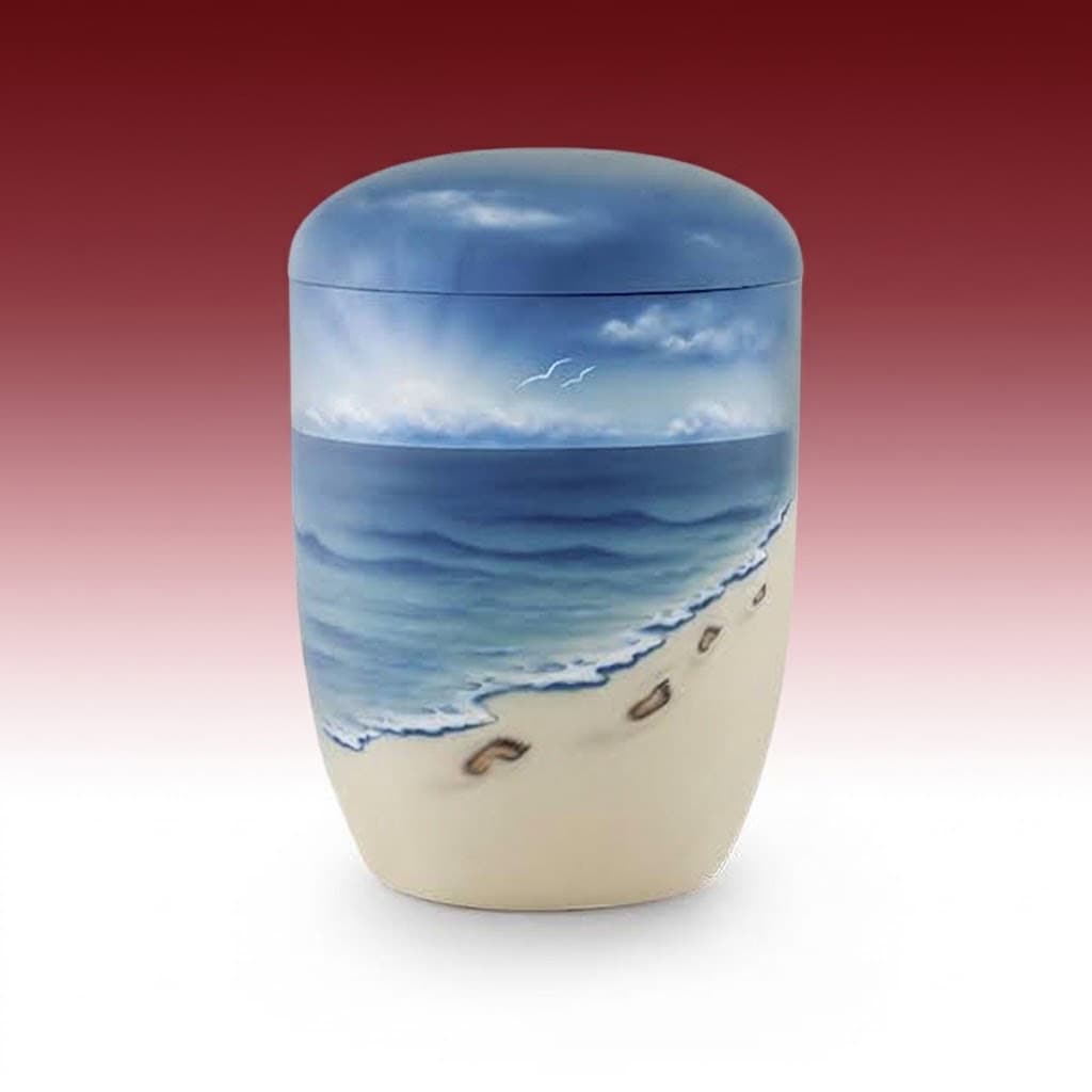 Wasserurne 1604-2 – Urne mit Meer, Strand und Fussspuren