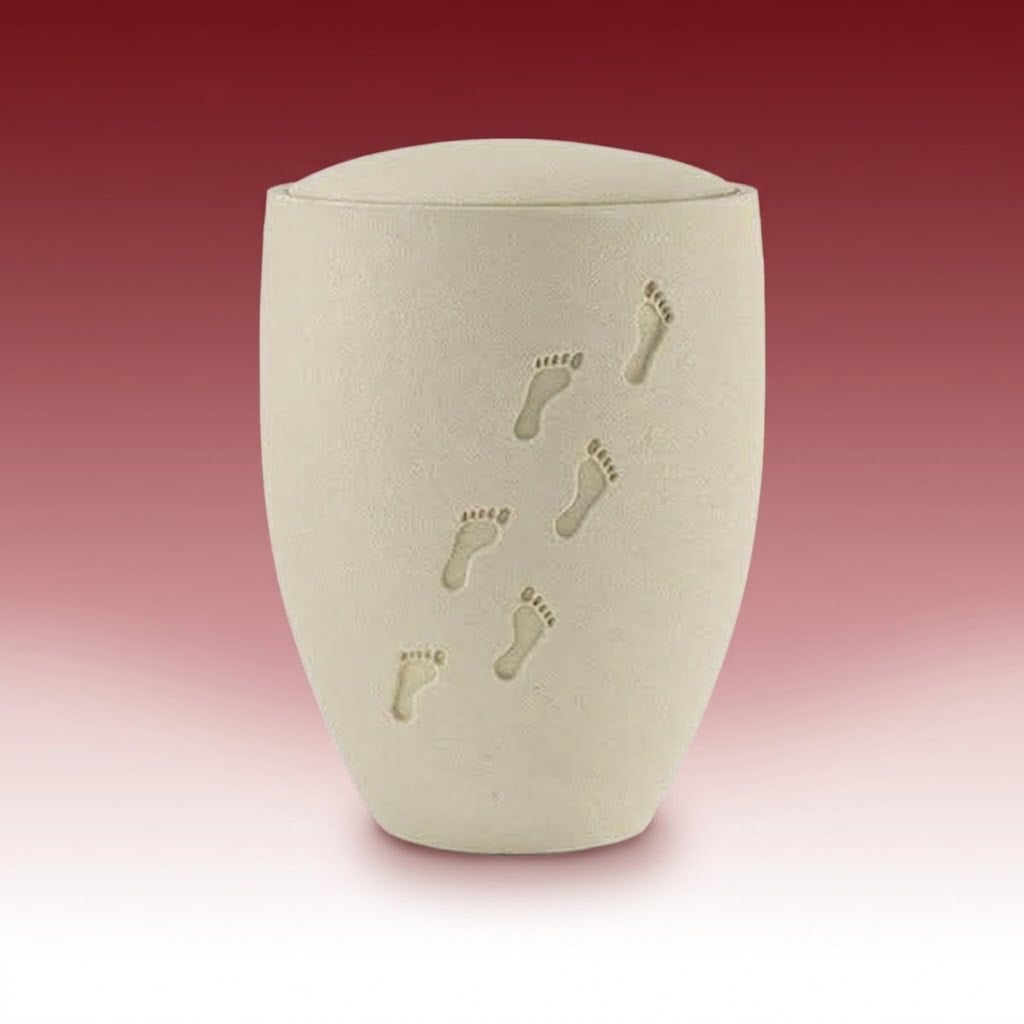 Wasserurne 1650-2 – sandfarbene Urne mit Fussspuren